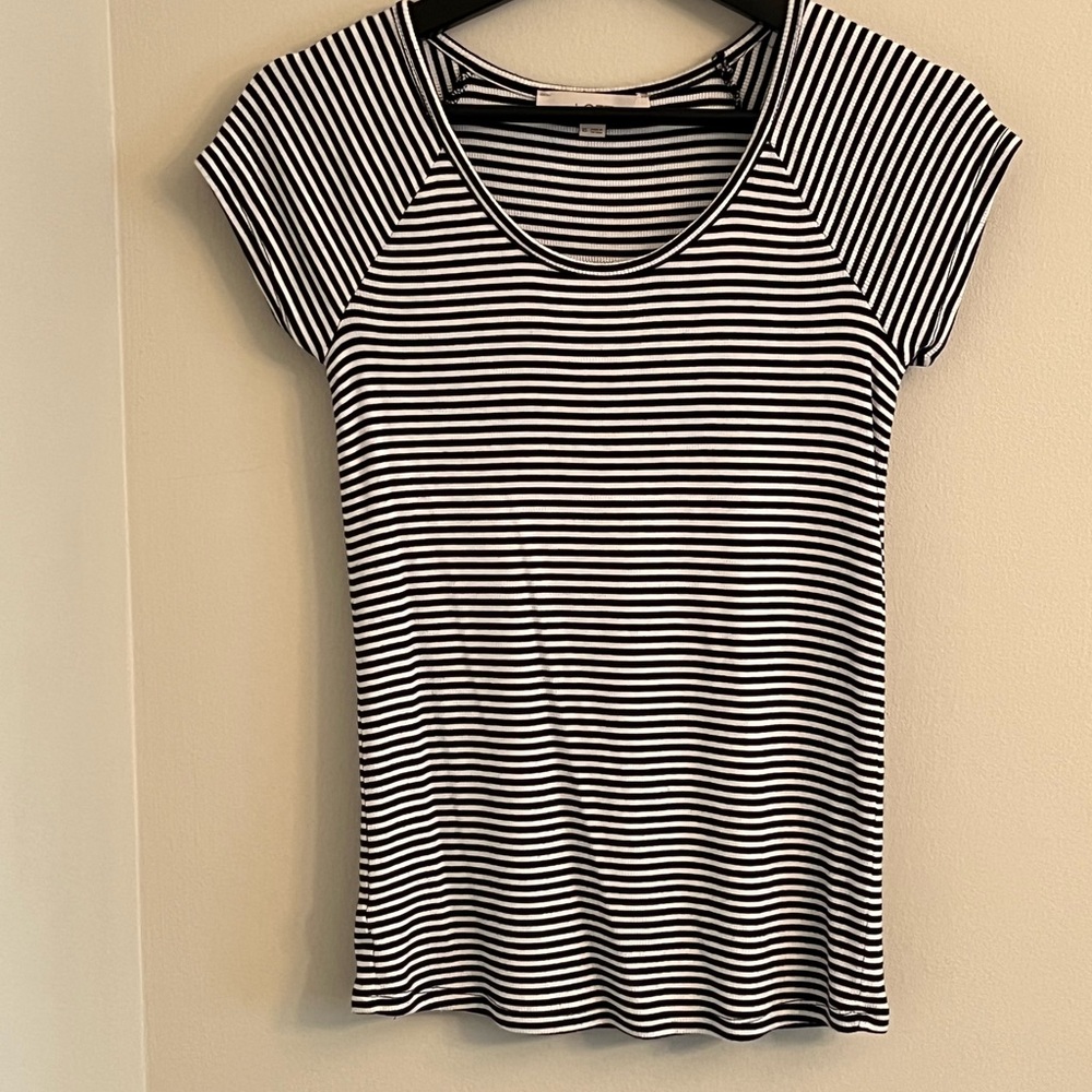 LOFT Black and White Striped Short Sleeve Tee